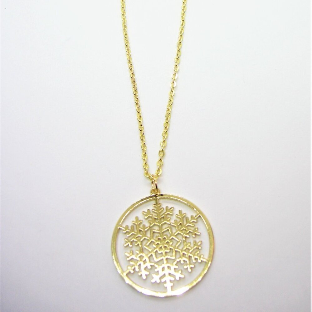 Gold Chrome Laser-cut Snowflake Necklace - Picture 3 of 5
